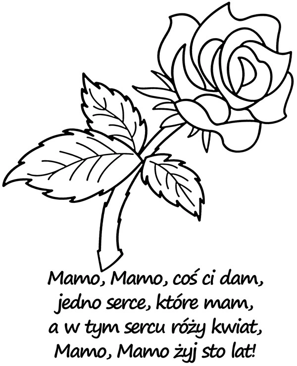 Kolorowanka róża z wierszem dla mamy